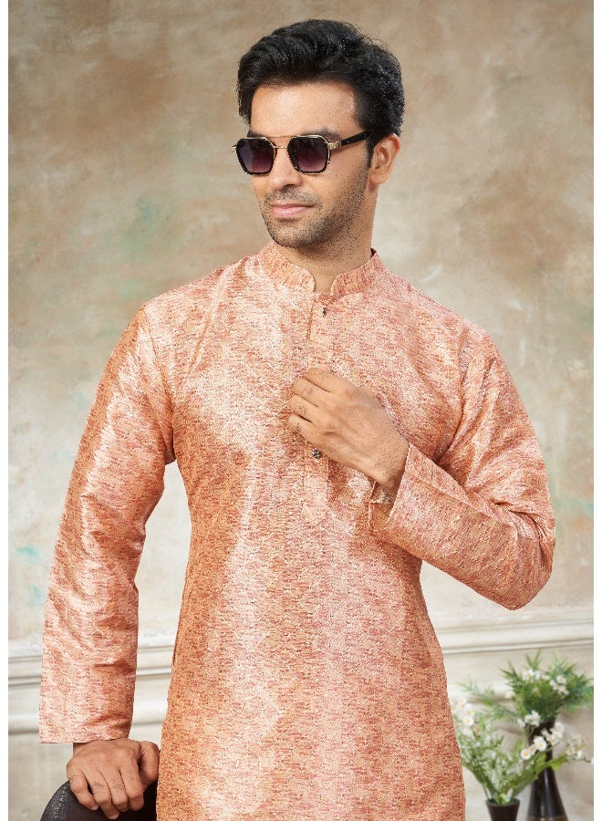 OUTLUK Peach Premium Silk Kurta for Men - Image 3
